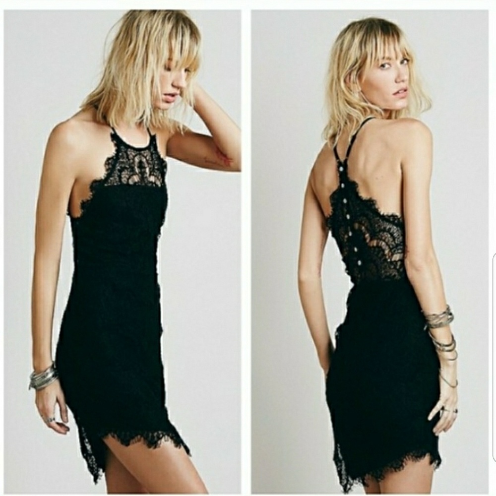 Free People- Black Lace Halter Mini Dress - Women